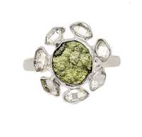 Inel argint moldavite si cuart diamant herkimer si pandantiv talisman