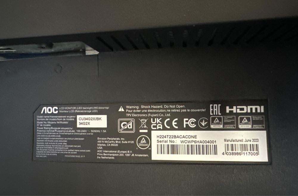 AOC ultrawide монитор 34 инча 144hz