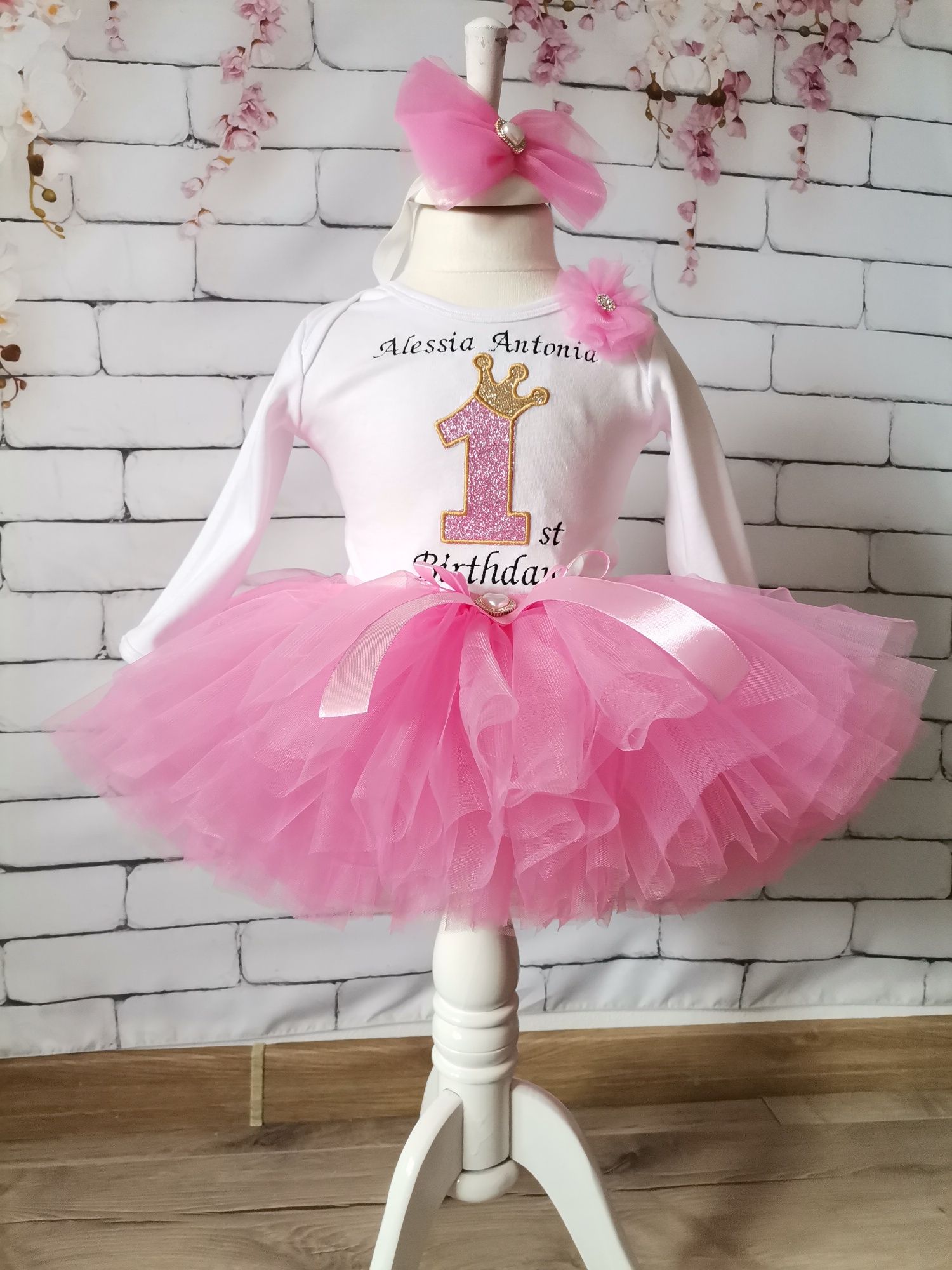 Set personalizat aniversare 3 piese mot 1 an fustita tutu