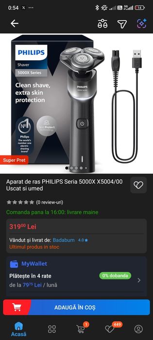 Aparat ras Philips Series 5000 Wet&Dry NOU, desigilat - Ras perfect