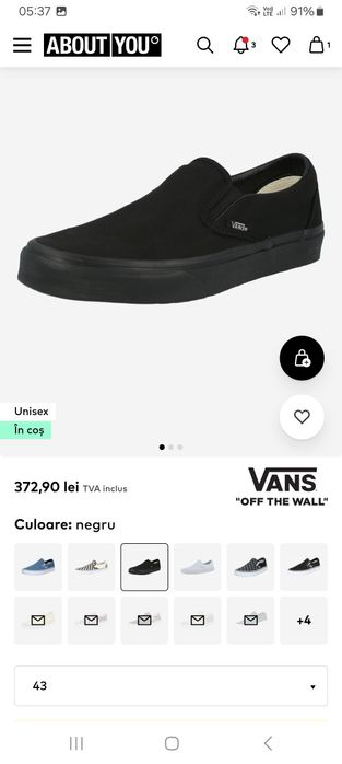 Teniși VANS Classic Slip-On VN-0EYEBKA Negru, nr. 43 EU