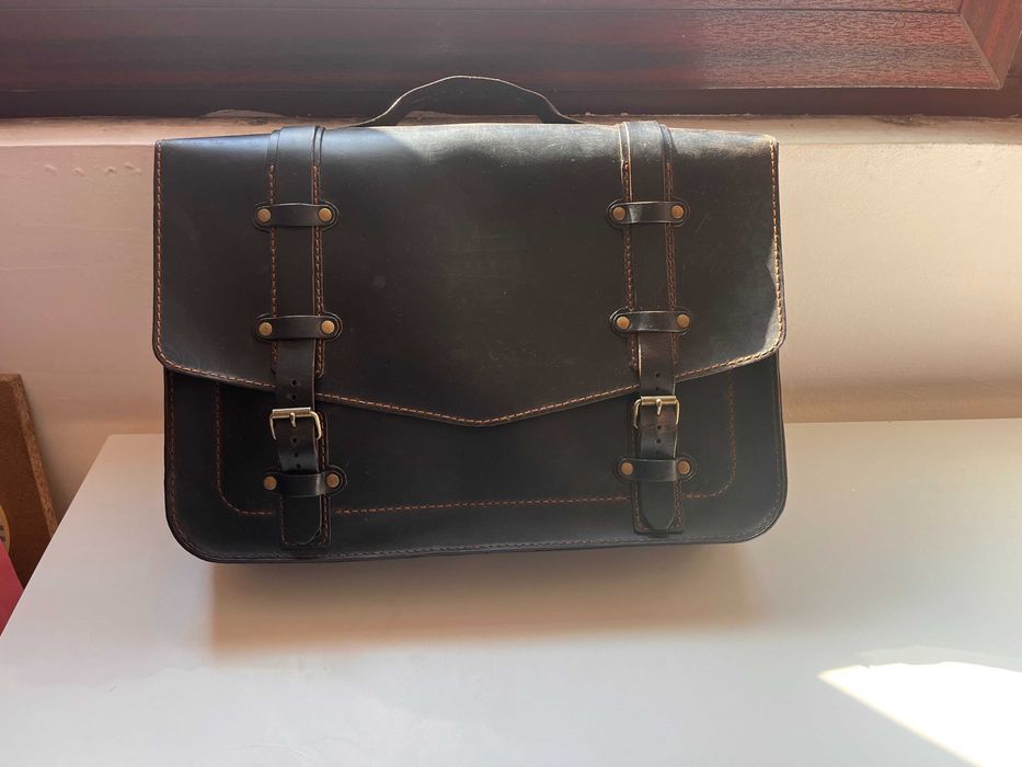 Изцяло ръчно изработена кожена чанта за лаптоп (дипломатическа чанта)