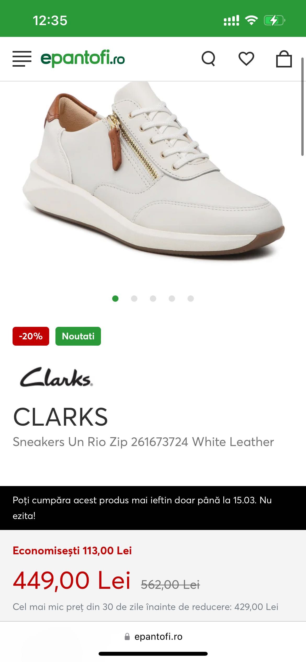 Sneakersi din piele albi Clarks -Un Rio Zip