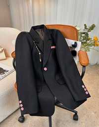 Теплый костюм черный с розовым