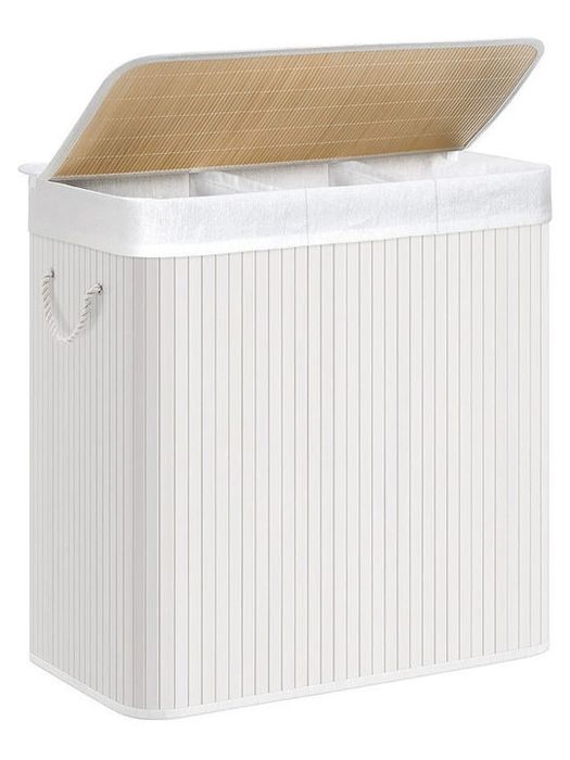 Songmics, Coș de rufe din Bambus Pliabil 60x40x61.5cm Alb