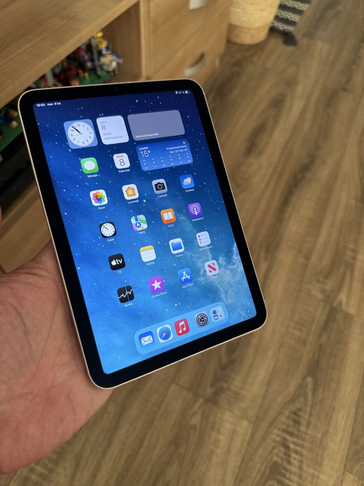 iPad mini gen 6, Cellular, Rose, 128Gb, iOS 18.5, SIM, bat 100%, NOUA
