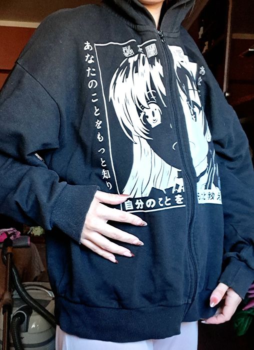 Hanorac negru fete oversized hanorac cu fermoar