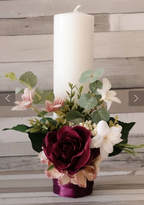 Lumanari cunuie botez flori artificiale lavanda bumbac