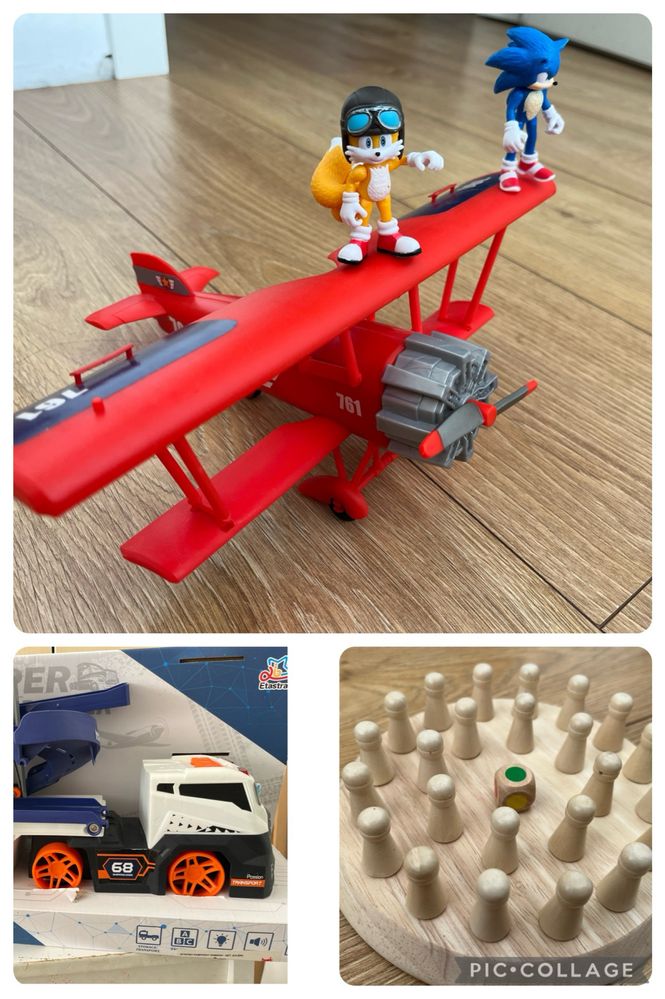 играчки,дървена мемори игра, самолет Соник, камион със звук и светлина