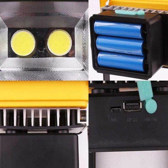 Lampa de lucru tip proiector cu 2 LED-uri 50W, acumulator si suport