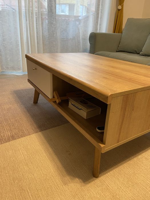 Măsuță de cafea „NORWAY” – modernă, stejar Nebraska / alb, ca nouă