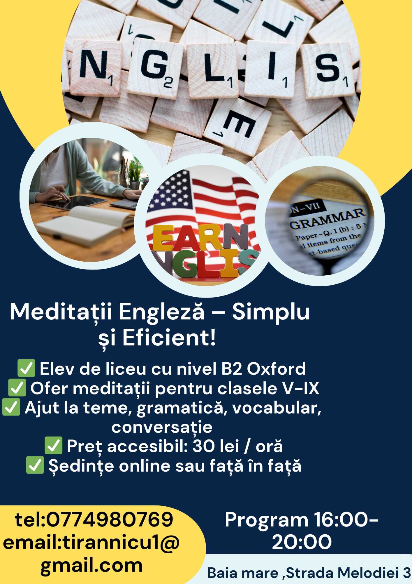 Ofer meditații la engleză pentru elevi, nivel B2, în Baia Mare.