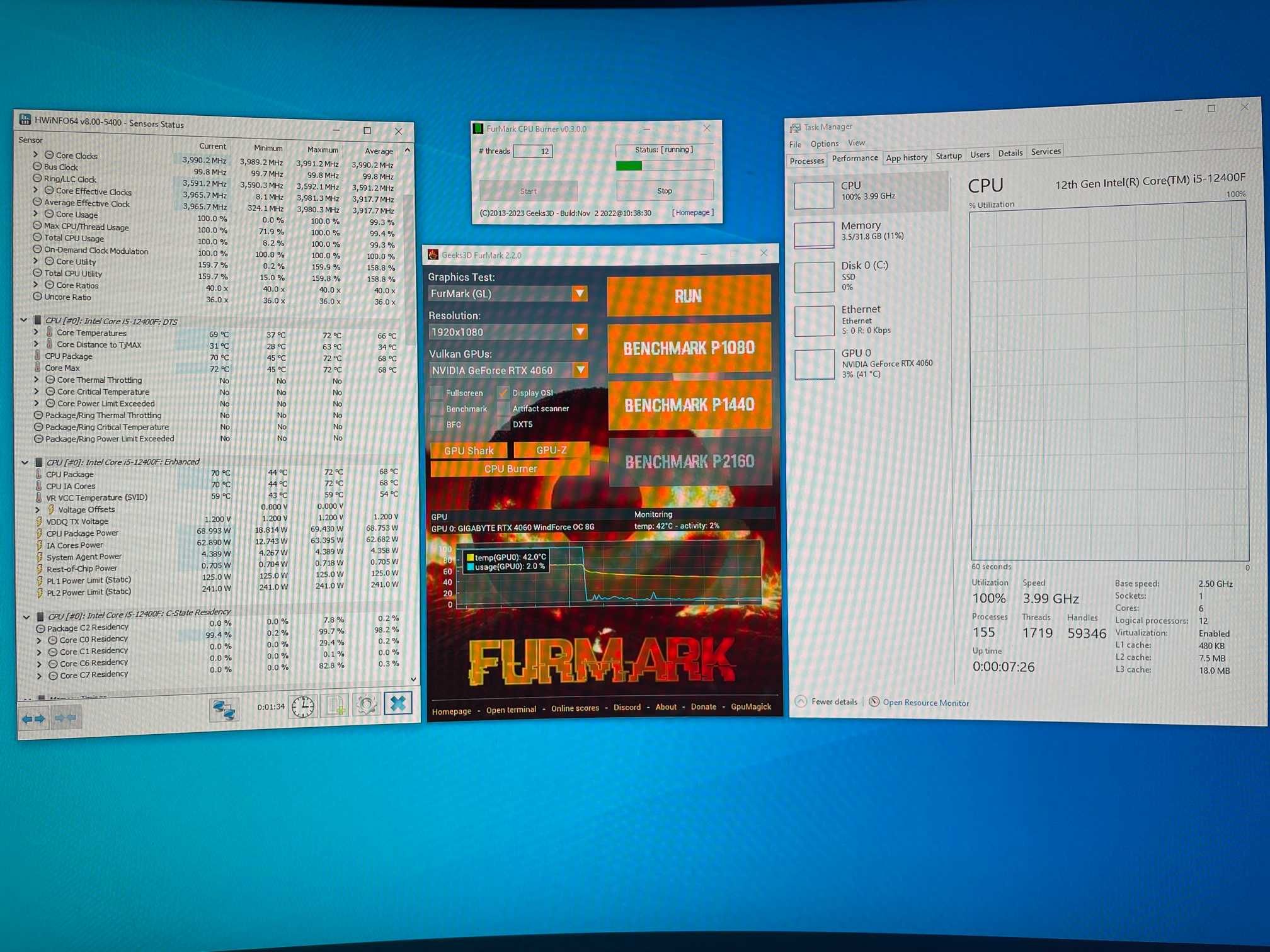 PC Desktop Gaming Intel i5 12400F, 6C/12T, 32GB RAM, RTX 4060 SSD 1 TB