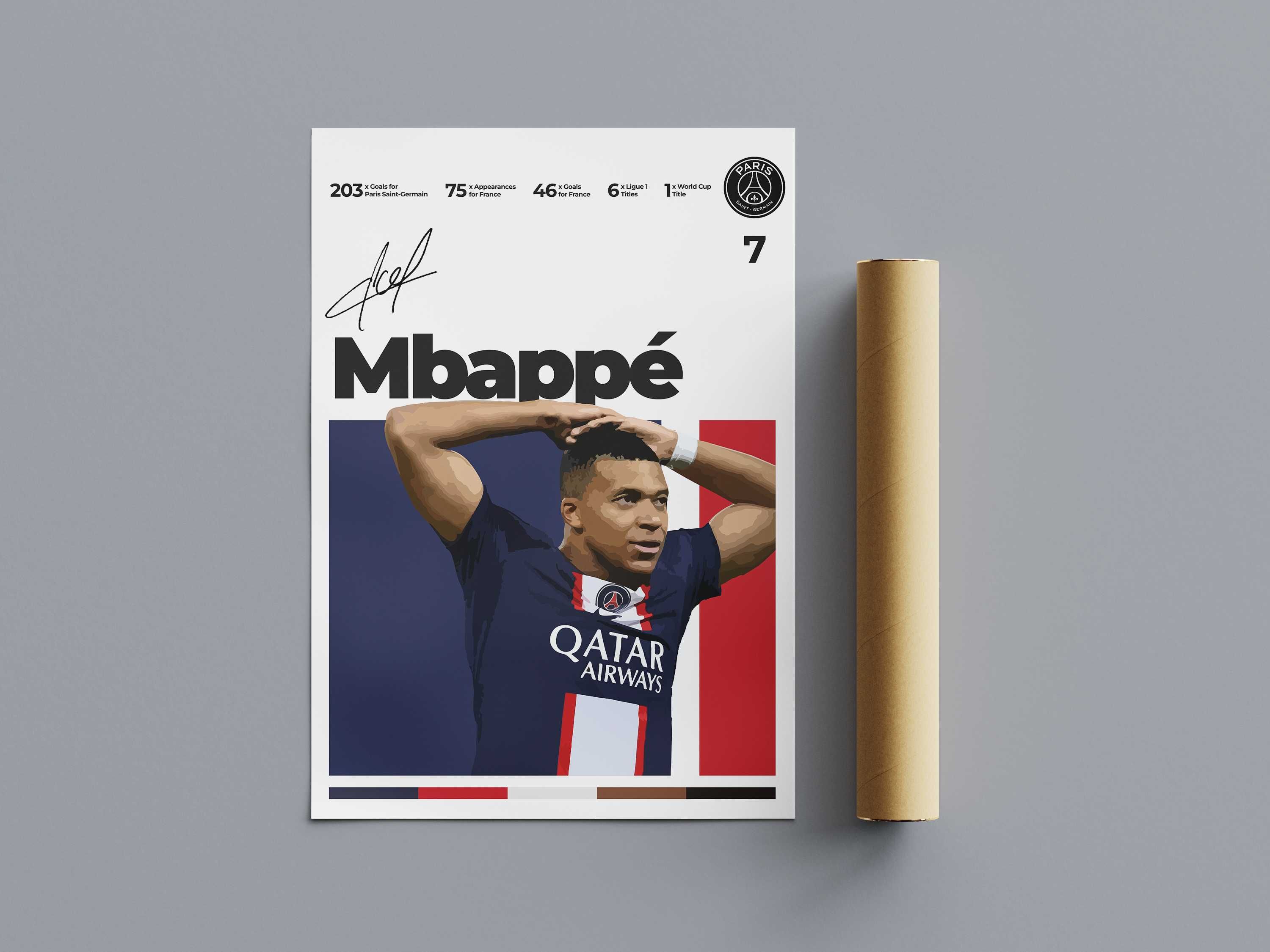 Poster ilustratie Mbappe, PSG. Cadou pentru fani.