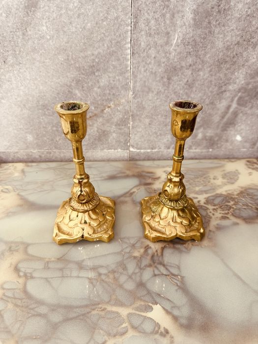 Антикварни месингови свещници – чифт, около 1900 г.