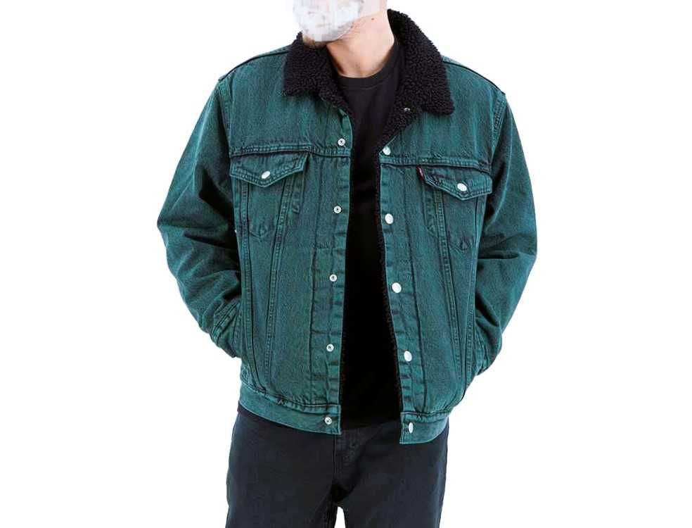 Geaca Blugi LEVI'S ,Imblanita, Model Nou,Verde Dye, Culoare Deosebită