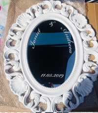 Oglinda mireasa cu rama alba din lemn 35x40 cm model personalizat