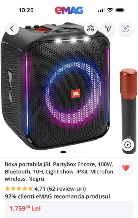 Ca nou! Boxa portabila JBL Partybox Encore, 100W, microfon WiFI