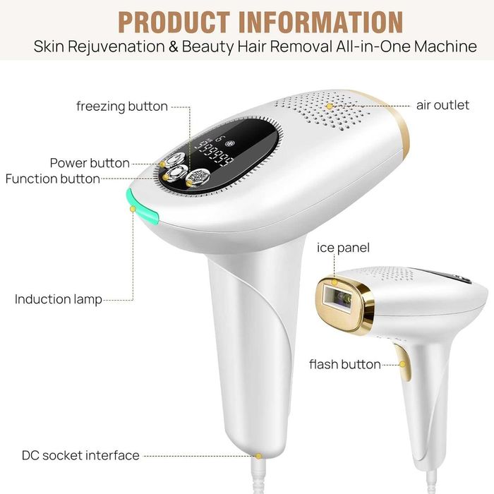 Epilator cu Laser IPL 3in1 cu Răcire, Ecran LED, 9 niv, 999k Impulsuri