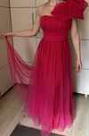 Rochie de seara fuchsia din matase naturala si tul