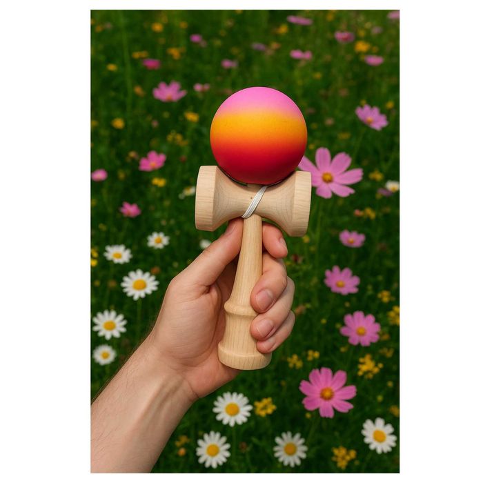 Kendama profesionala lemn fag 18 cm, vopsea aderenta mata, Solar Flare