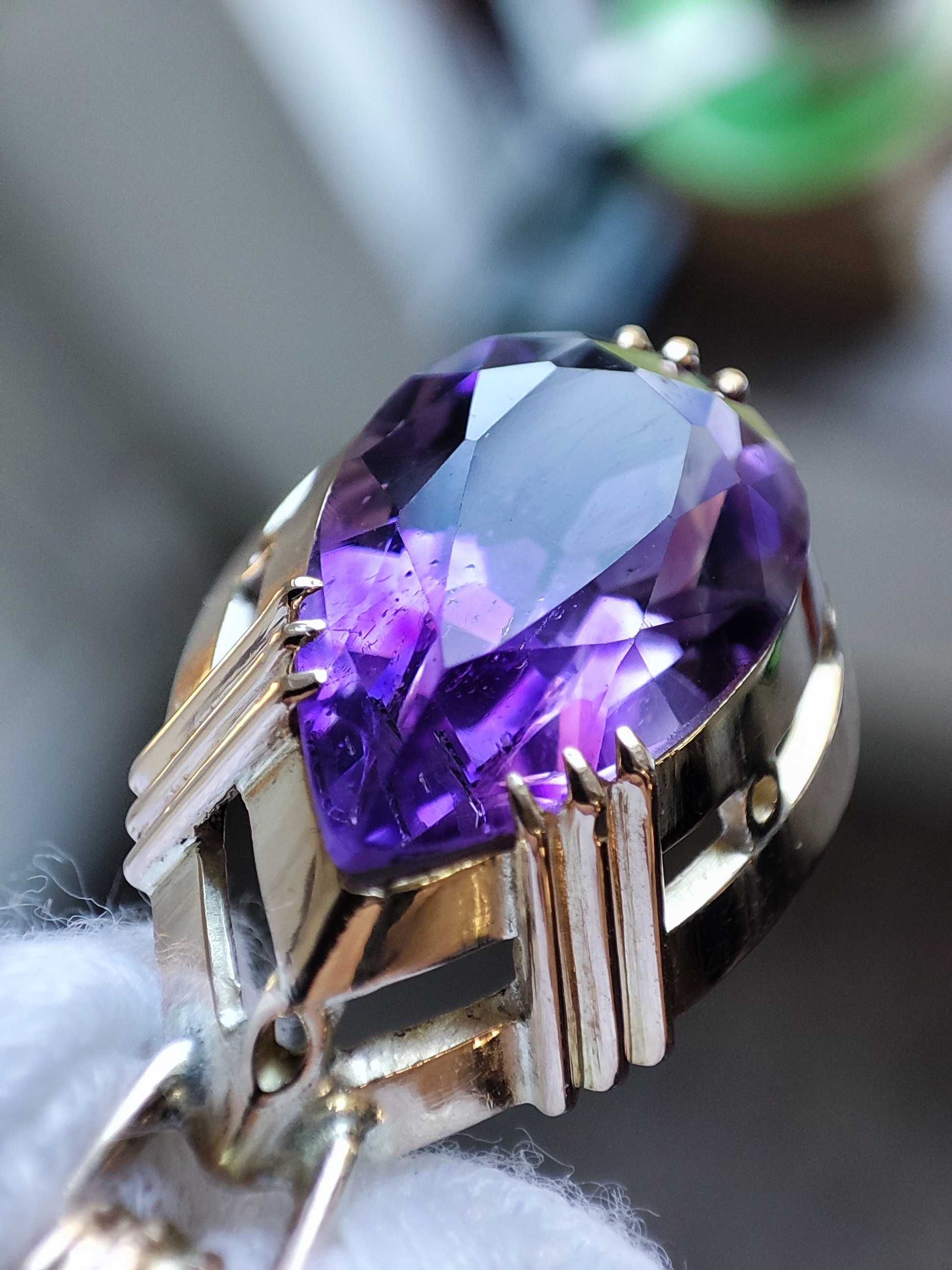 Fantastic Pandantiv Amuleta Aur 14K Cu Ametist Amethyst Natural Unicat