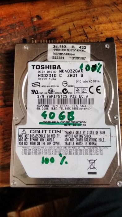 30 Hard Laptop IDE ATA PATA Hdd 40 Gb 60 Giga 80 Navigatie 100 Auto VW