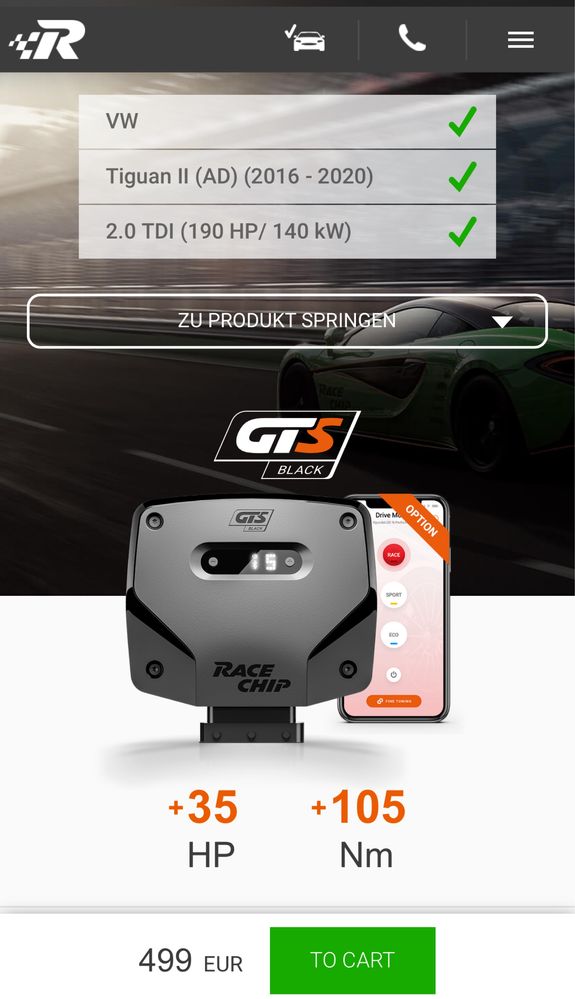 Race Chip "GTS Black" pentru Tiguan 2.0 TDI 190 HP