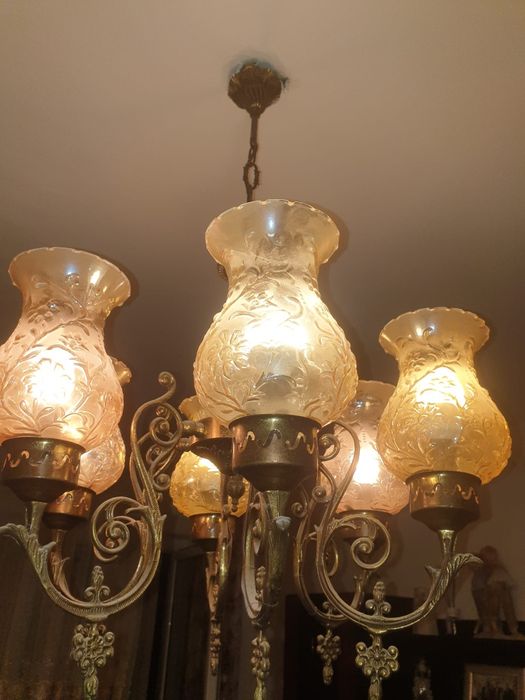 Lampadar vintage in bronz, 6 brate, functionant. Made in Italy