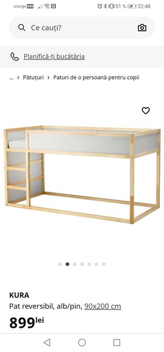 Pat IKEA reversibil alb/pin 90x200