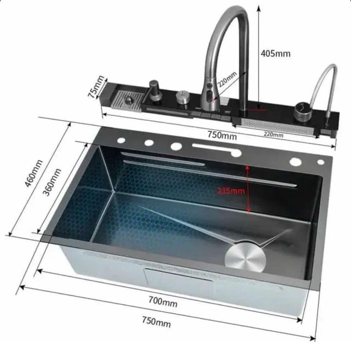Chiuveta multifunctionala neagru-grafit 75x46x20cm - accesorii incluse