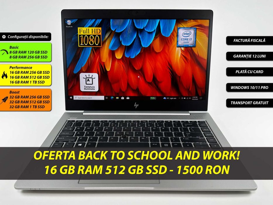 Laptop HP Elitebook Intel i7 16 gb 512 gb ssd 14 inch Garantie 12 Luni