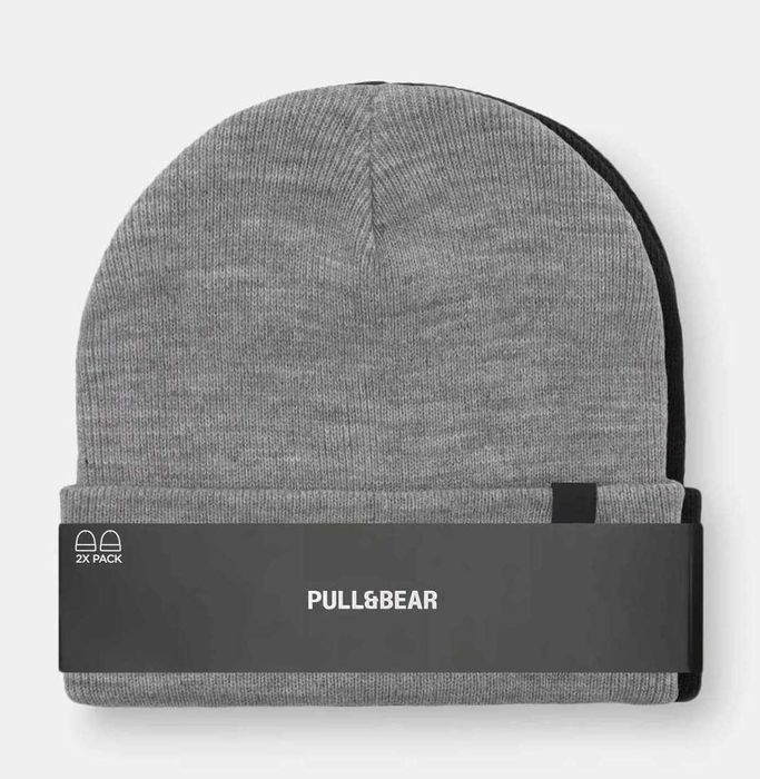 Комплект зимни шапки Pull&Bear, 100% акрил, Сива/Черна, M