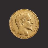 Moneda 20 franci francezi, Napoleon III,aprox. 6,45 grame.TVA 0%-10074