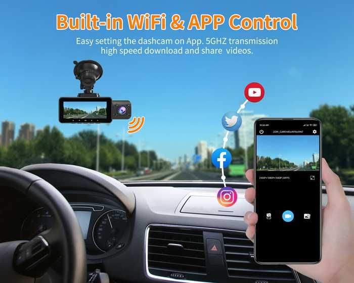 Camera Auto 3 Canale 4K Lanmodo D1(Fata+Interior+Spate)GPS & WiFi 5GHz