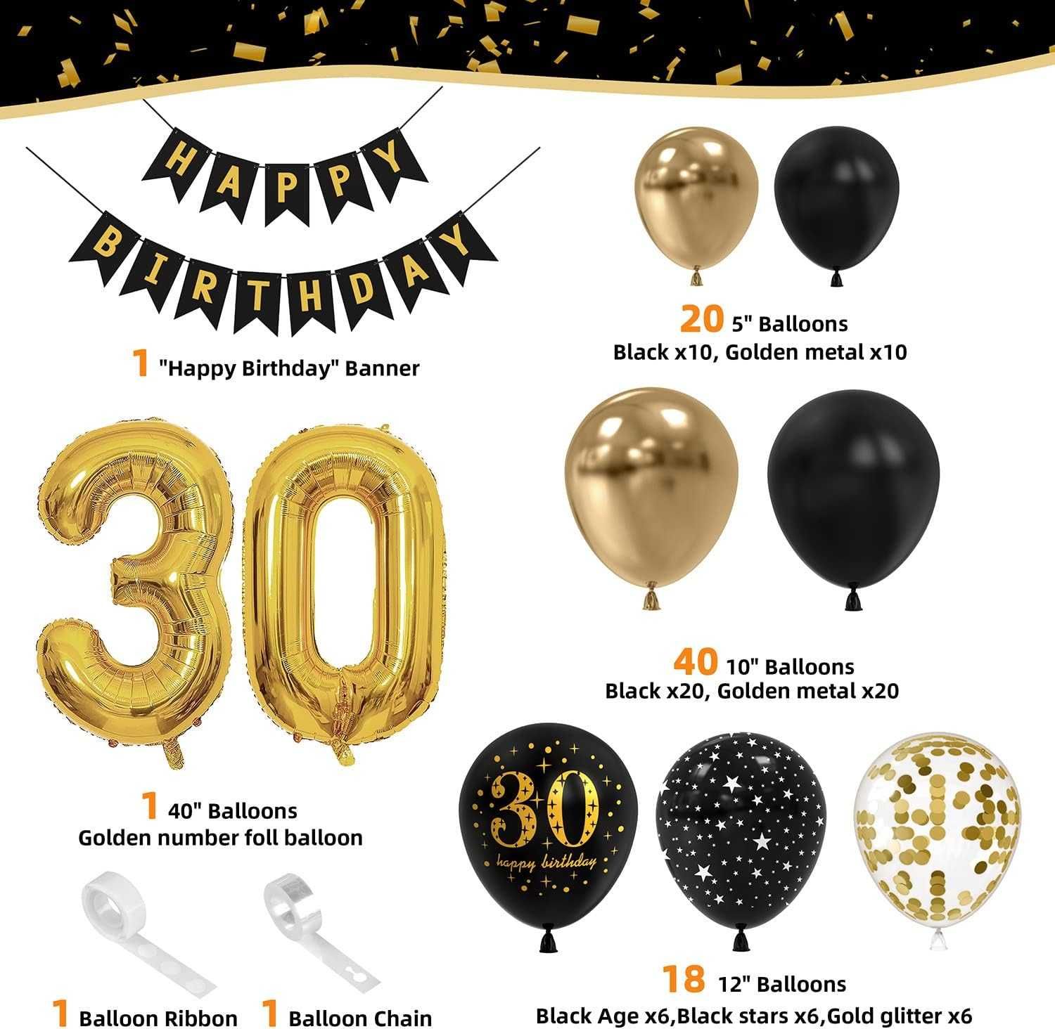 Set aniversar Baloane 30 ani , Negru, Auriu si Galben de la 169 RON