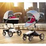 Carucior 2 in 1 Mima Xari Snow White, alb cu cadru negru si saltea roz
