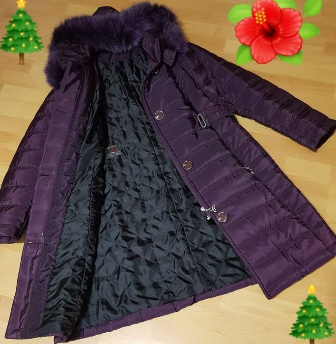 Haina matlasata dama,sezonul rece,material impermeabil,gluga blana nat