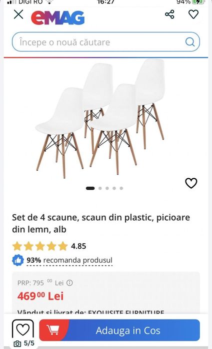 Set Masa rotunda cu blat de sticla si 4 scaune