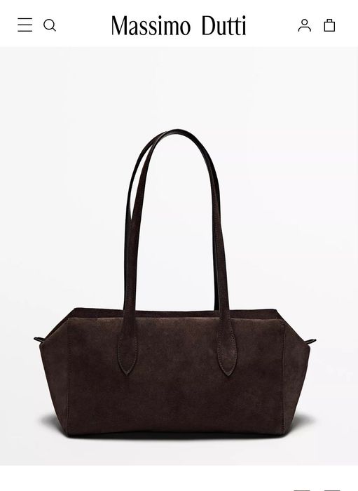 Кафява чанта от естествен велур Massimo Dutti
