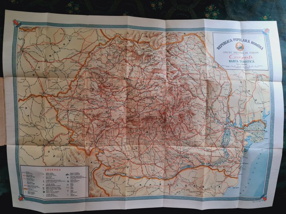 Harta turistica a  Romaniei R. P. R din anul 1958, oras Stalin