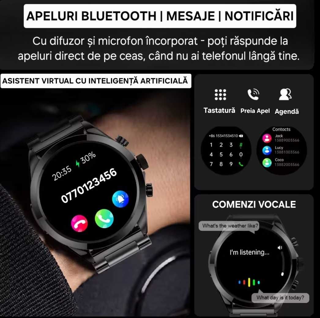 Smartwatch Medical: Glicemie/Inimă. EKG/PPG. Temperatura/Tensiune 5ATM