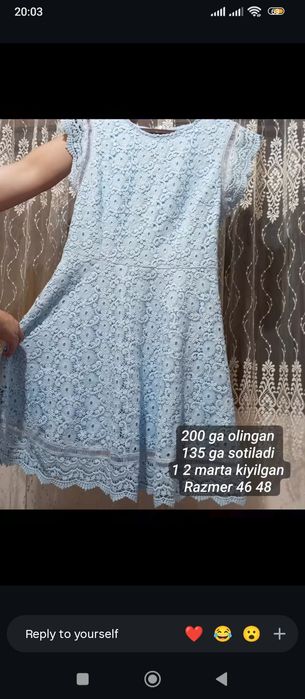 1,2 marta kiyilgan 200 ga olingan 135 ga sotiladi