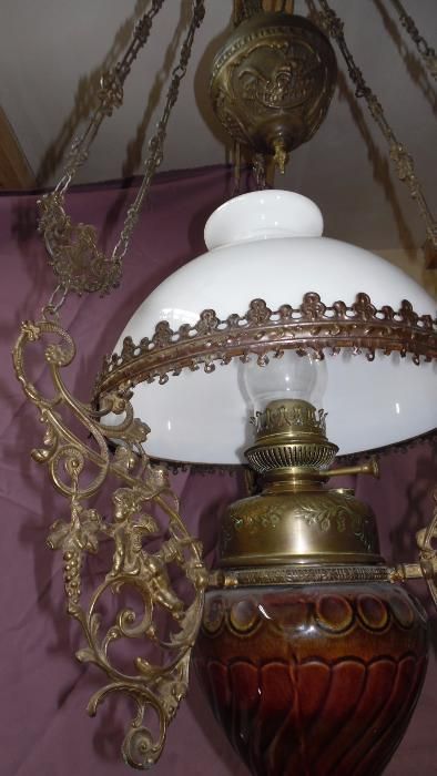 Lampa-lustra bronz cu gaz petrol veche dubla functionalitate
