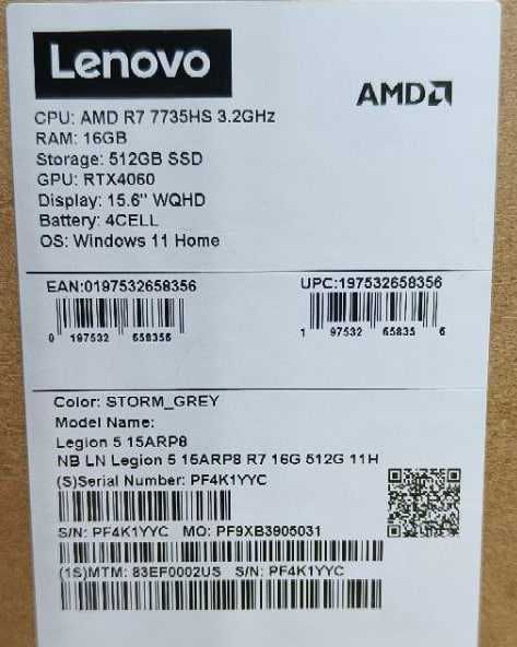 Игровой ноутбук Lenovo Legion 5 15.6 (R7-7735HS; 16/512; RTX4060)