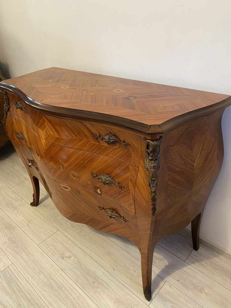 Comoda Servanta Vintage Lemn Masiv Bombata Bronz Intarsii