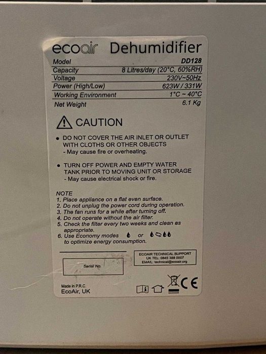 Dezumidificator cu desicant EcoAir DD128 Blue - pentru piese/reparat