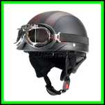 Casca moto Retro scuter Vespa Chopper Piele + Ochelari WW2 -Negru-Maro