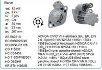 Стартер HONDA K20A 2.0 16v 01- i-VTEC: K24A, K24Z4;