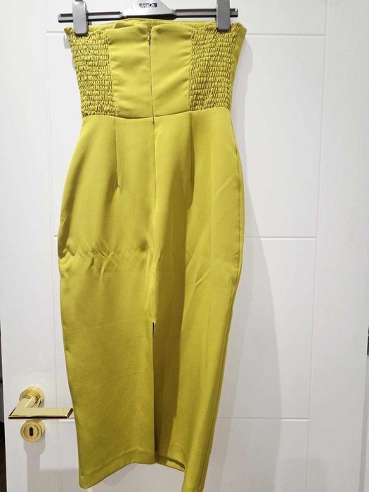 Rochie Poema, mărimea 34 – strapless, verde lime, croială conică
